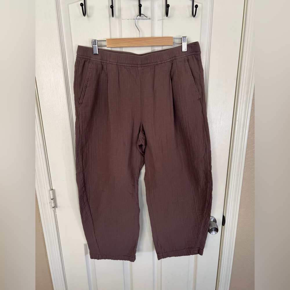 GAP Easy Gauze Barrel Pants Brown High Rise Elastic Waist L - Picture 5 of 10